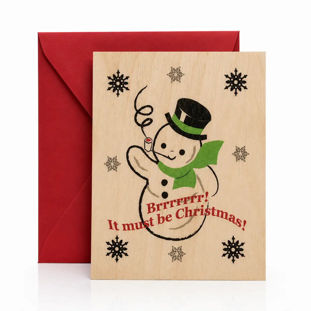 Holiday Wood Folding Card - Brrrr Snowman