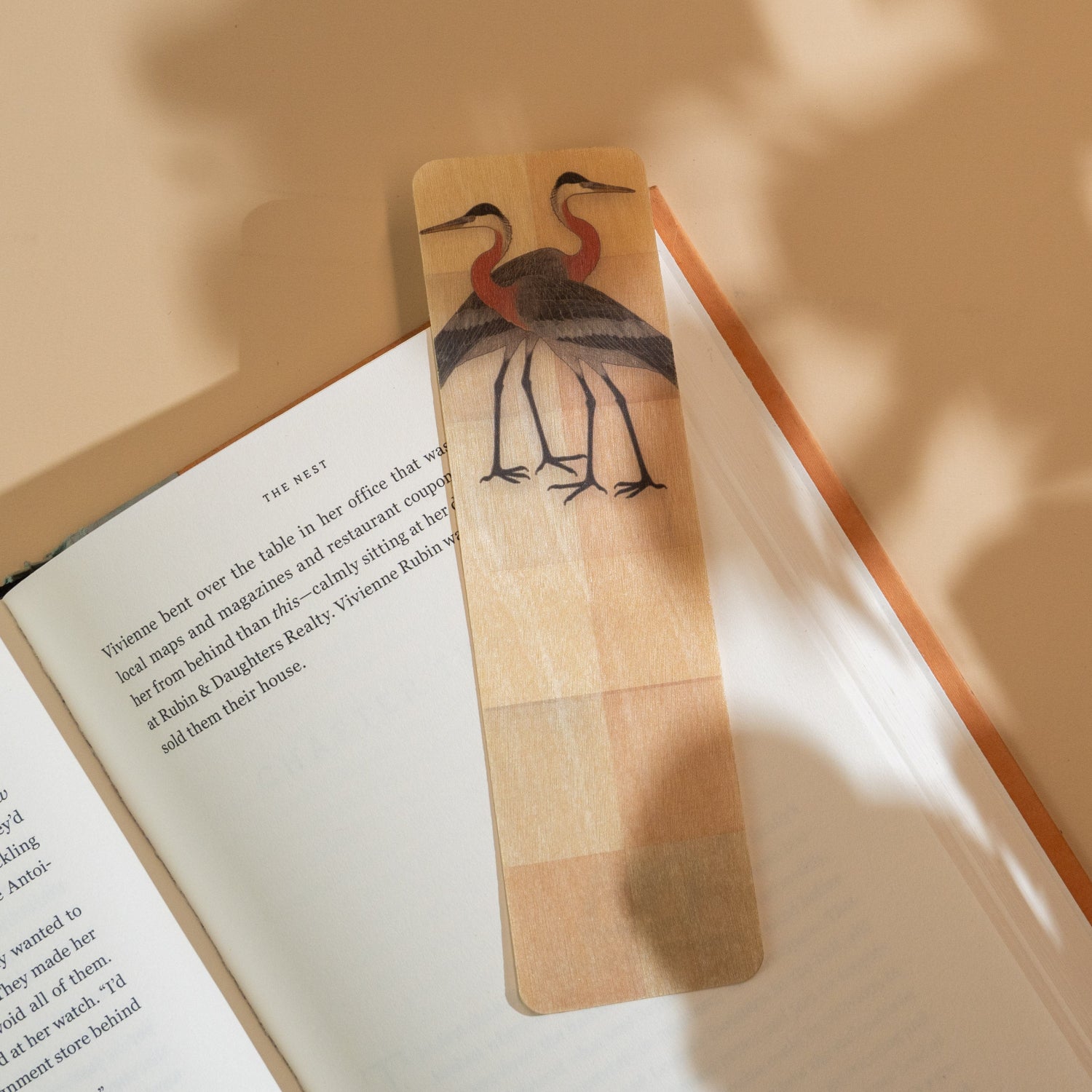 Wood Bookmark - Two Cranes