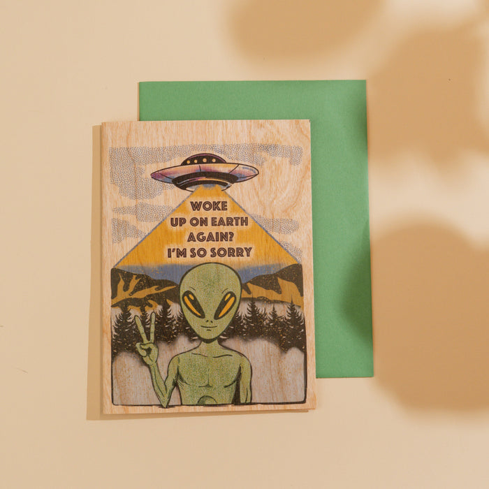 Wood Folding Card - Sympathetic Alien