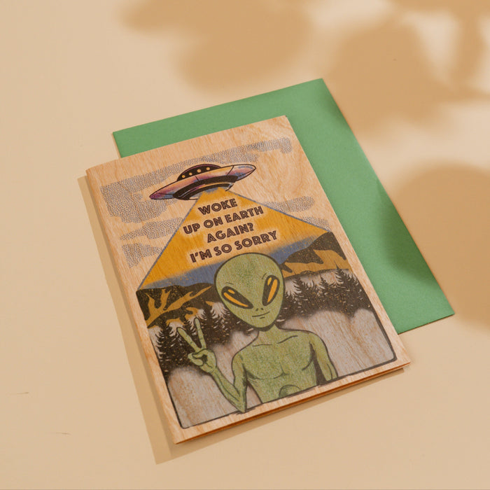 Wood Folding Card - Sympathetic Alien