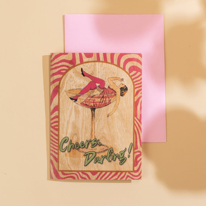 Wood Folding Card - Cheers Darling