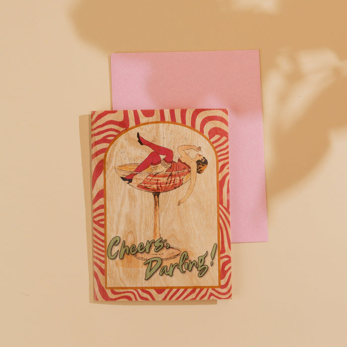 Wood Folding Card - Cheers Darling