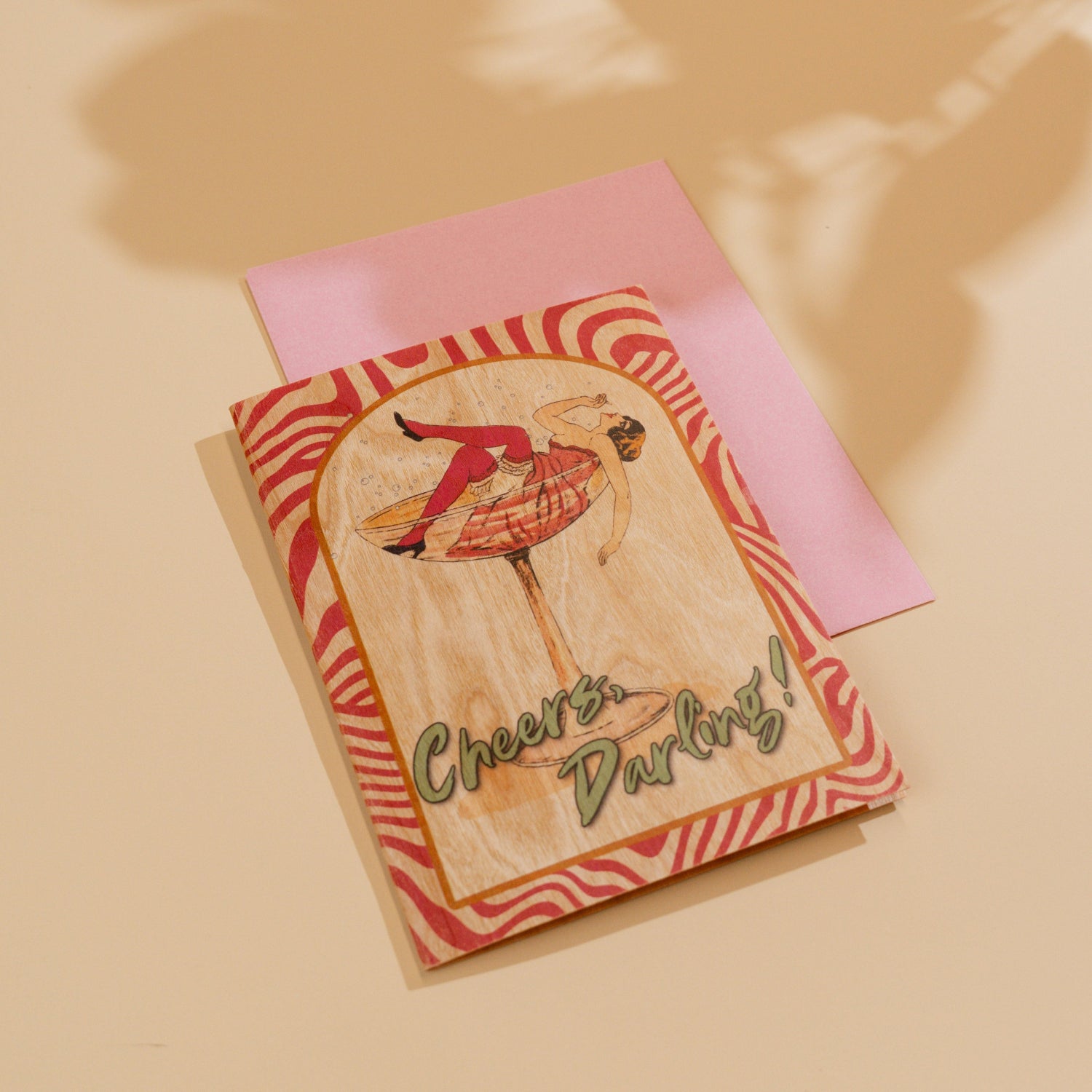 Wood Folding Card - Cheers Darling