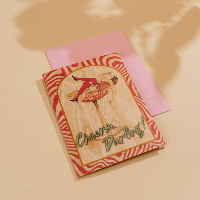 Wood Folding Card - Cheers Darling