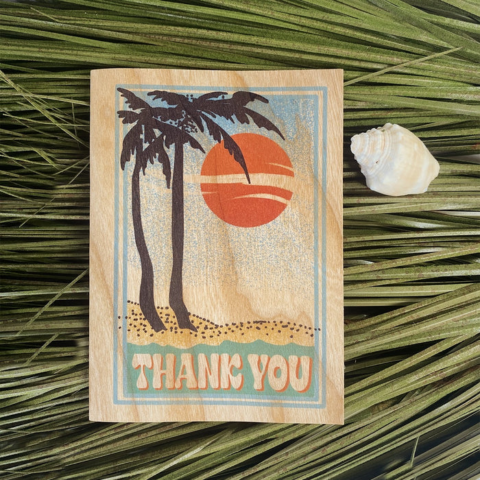 Wood Card Folding Sunset Palm Thank You