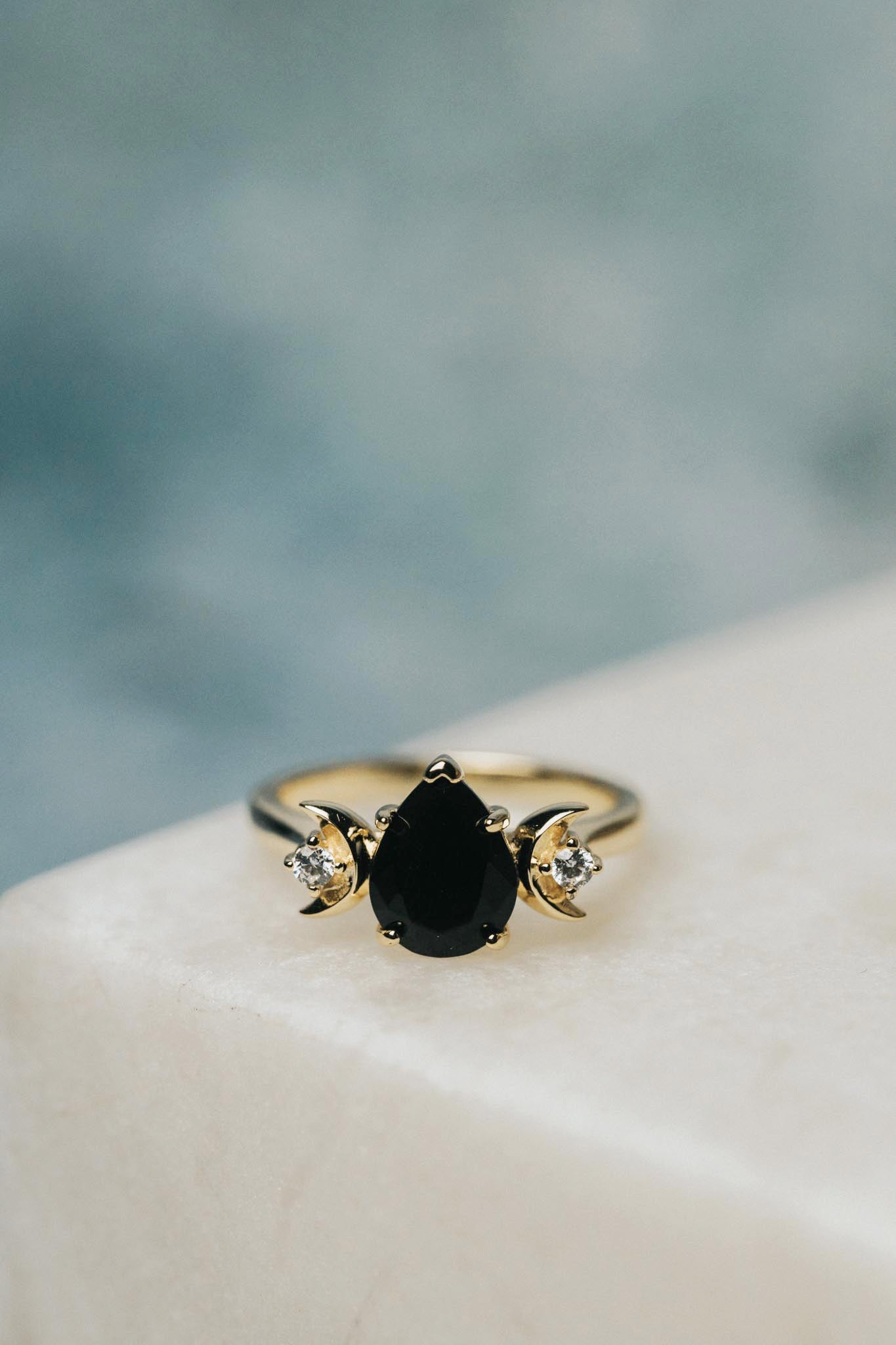 Double Crescent Black Onyx Ring