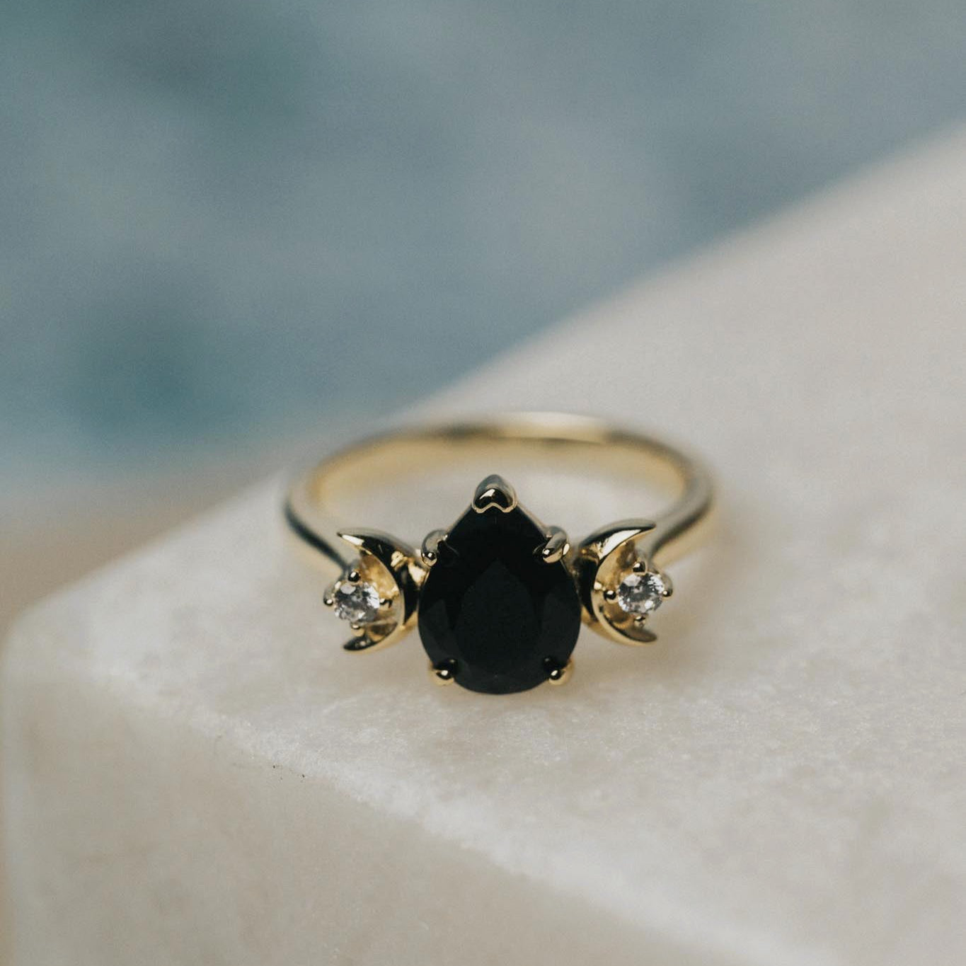 Double Crescent Black Onyx Ring