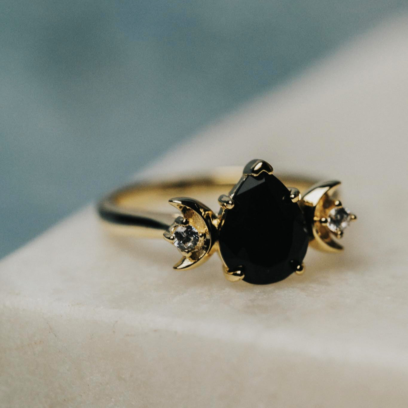 Double Crescent Black Onyx Ring