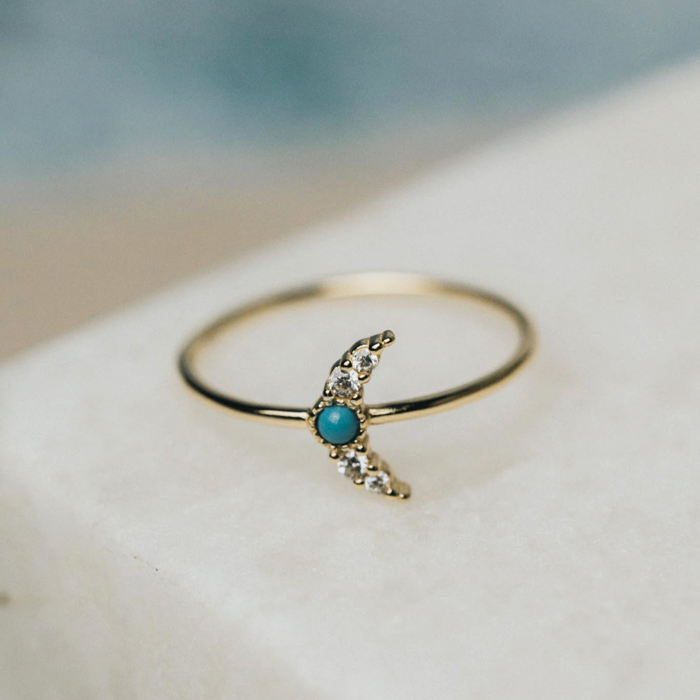 Tiny Crescent Turquoise RIng