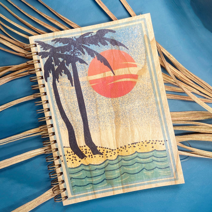 Wood Notebook Sunset Palm