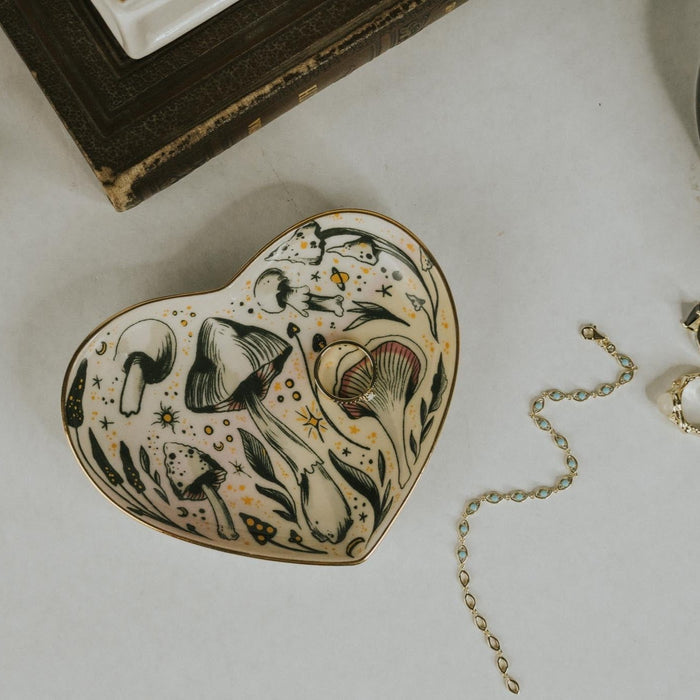Starry Mushrooms Ceramic Heart Dish