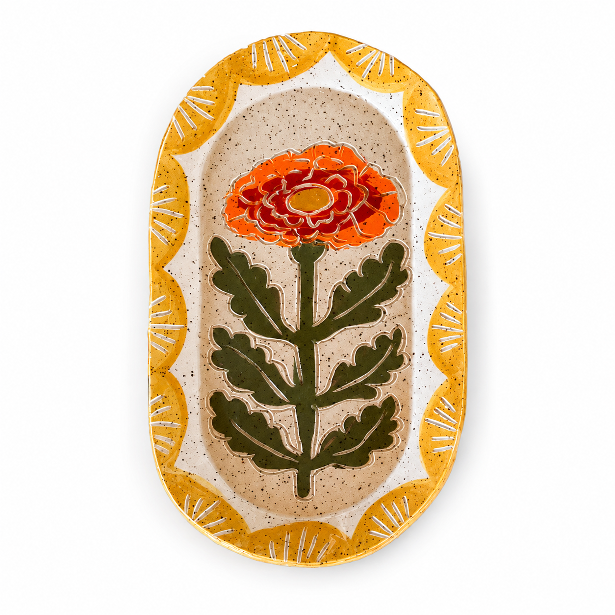Marigold Ceramic Sgraffito Trinket Dish