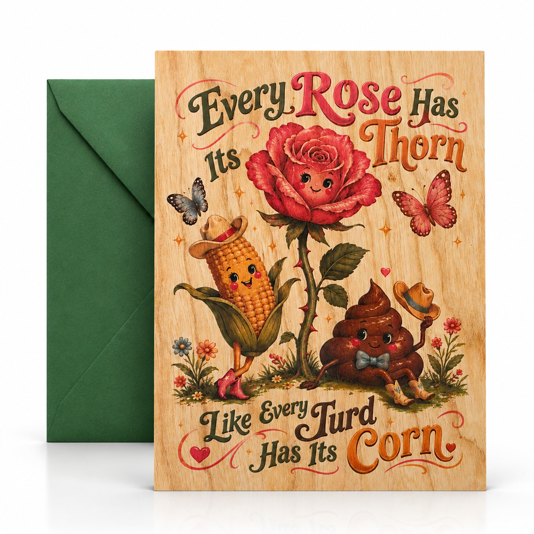 Wood Folding Card- Every Rose Has Its Thorn