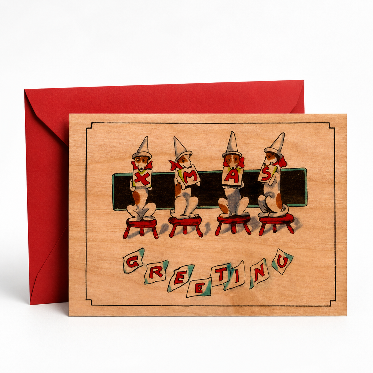 Wood Folding Card - Dog Holiday