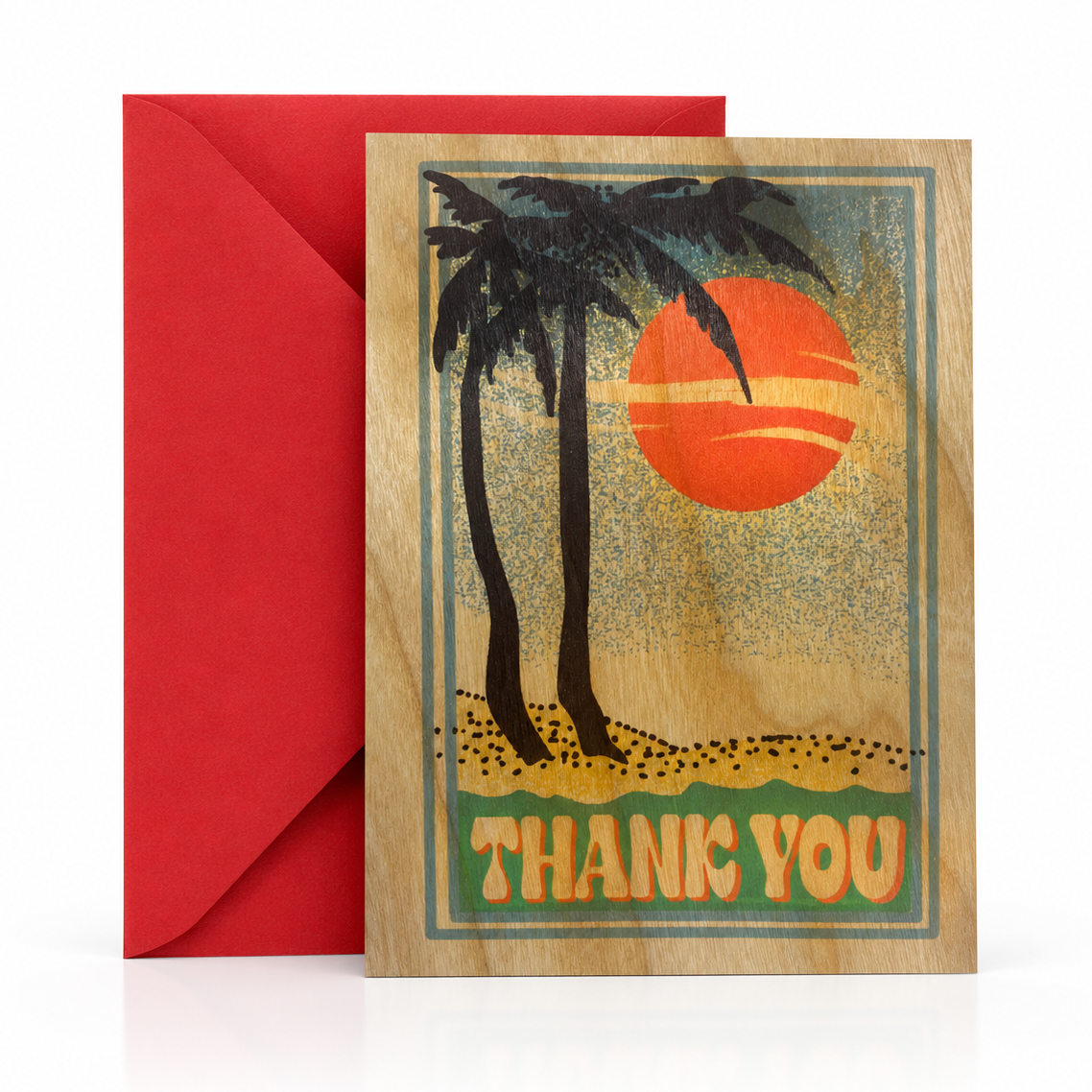 Wood Folding Card - Sunset Palm Thank You