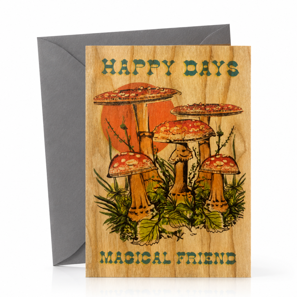 Wood Folding Card - Magical Mushrooms Friend