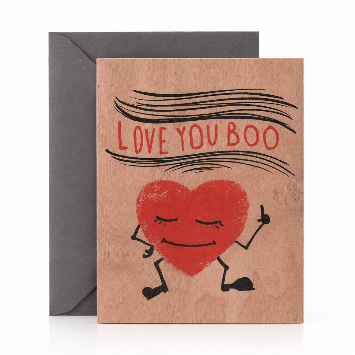 Wood Folding Card - Romantic Boo Heart