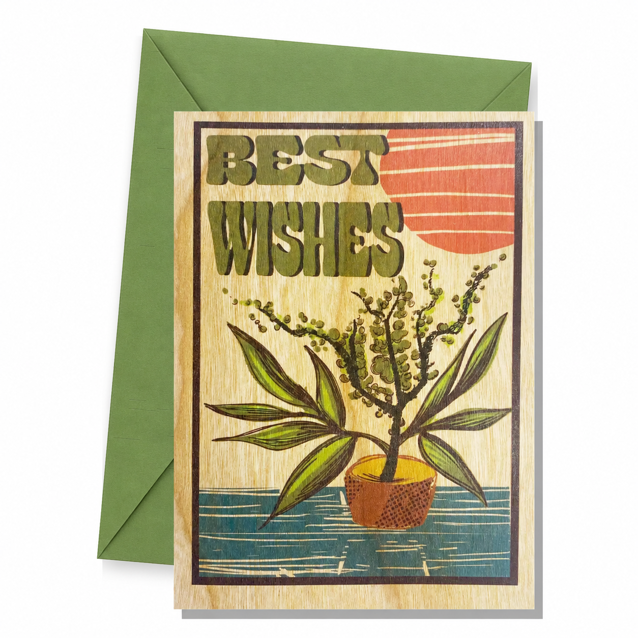 Wood Folding Card - Best Wishes Plant