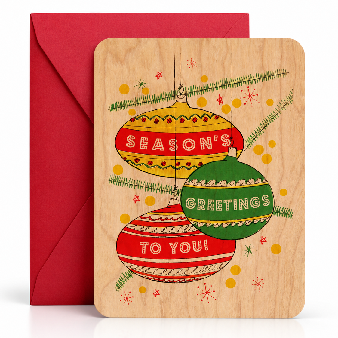 Wood Flat Card - Seasons Greetings
