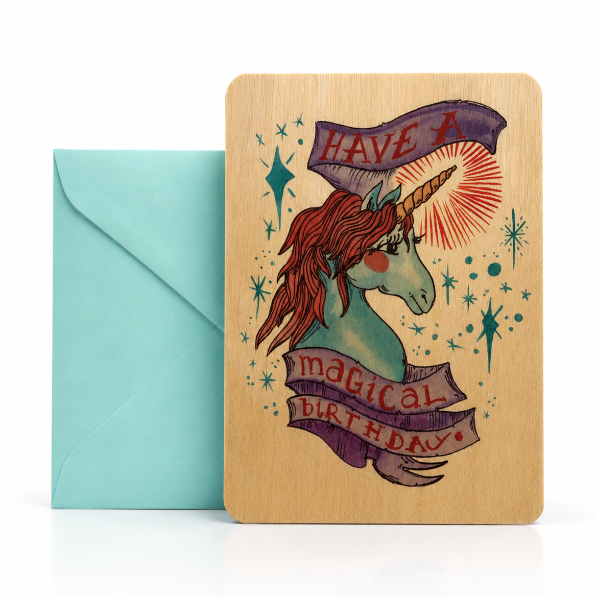 Wood Folding Card - Unicorn Magical Birthday
