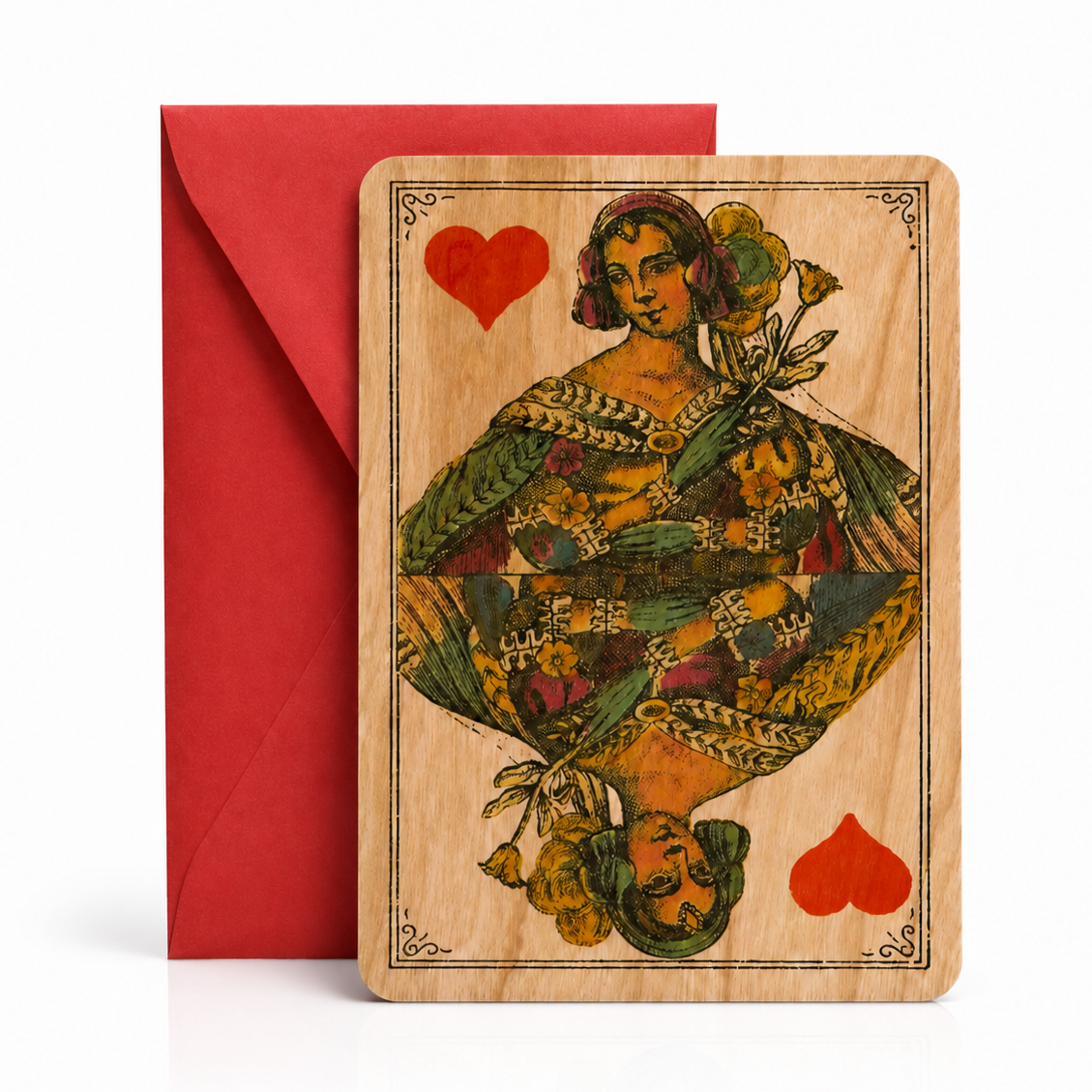 Wood Card  - Queen Of Hearts