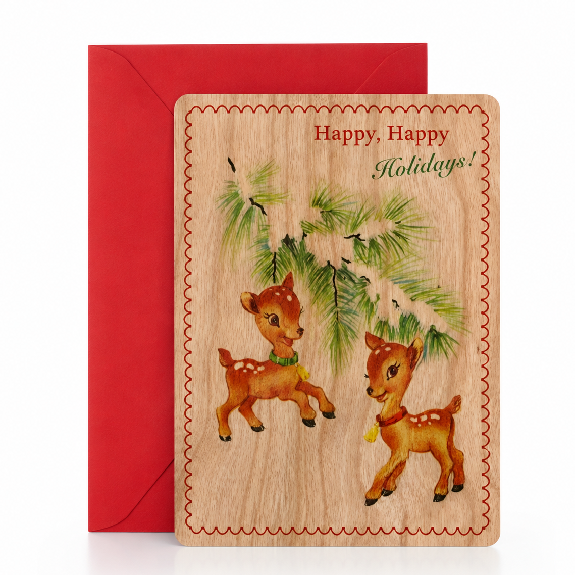 Wood Card  - Happy Holiday Deer