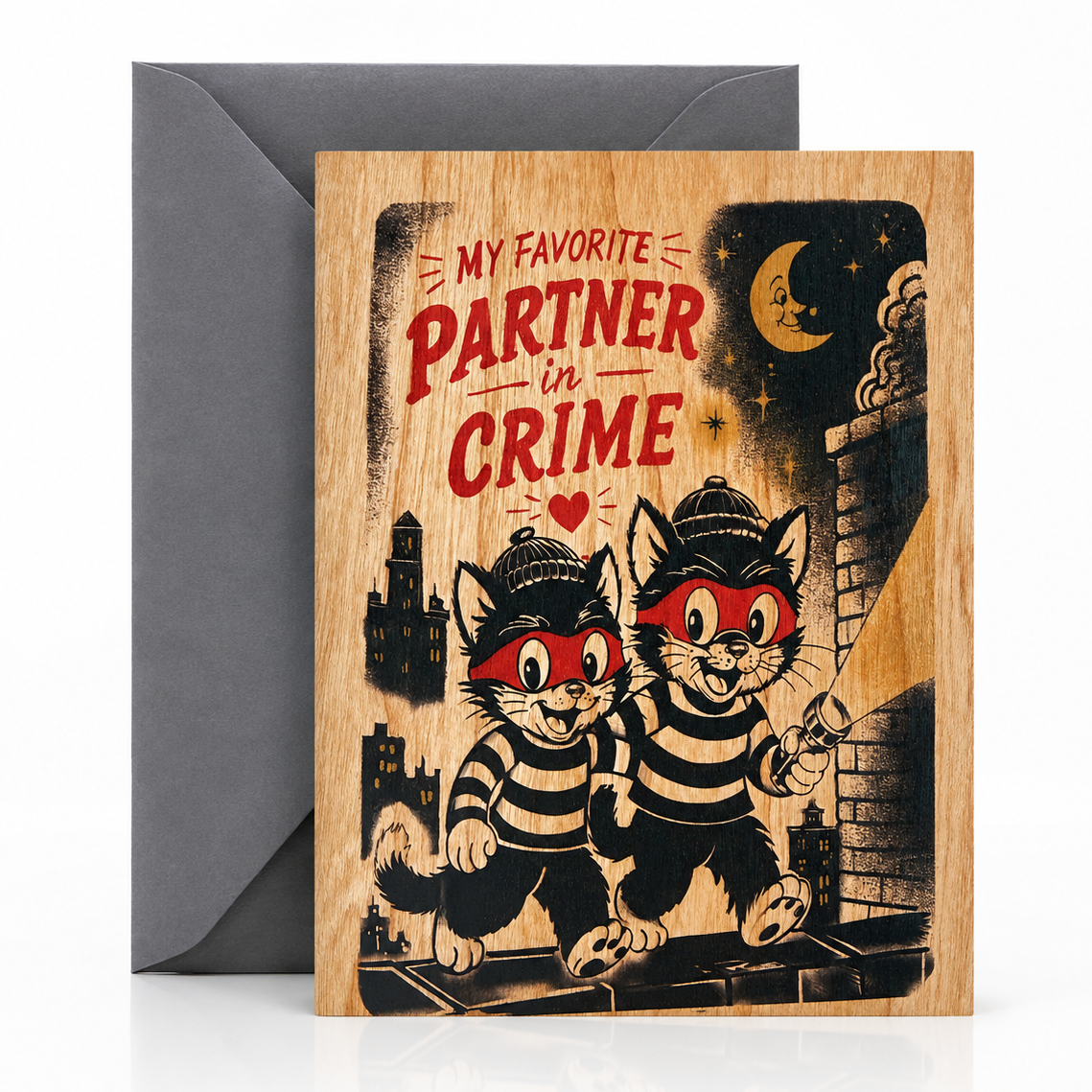 Wood Folding Card - Partner In Crime