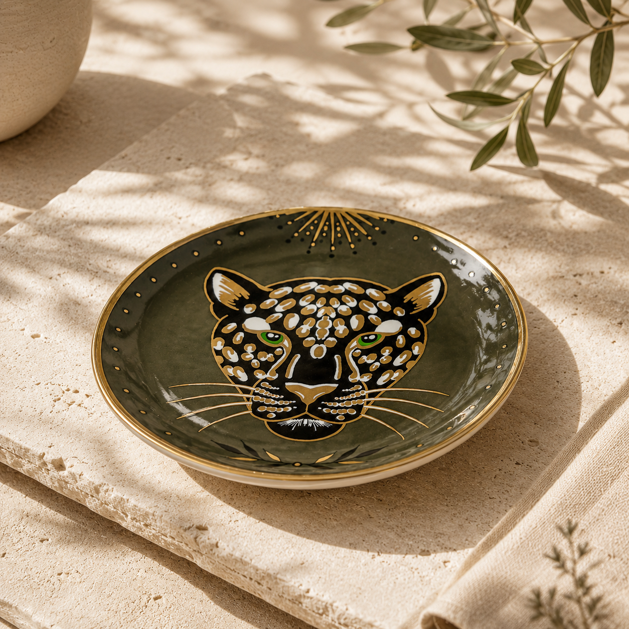 Round Ceramic Trinket Dish - Regal Leopard