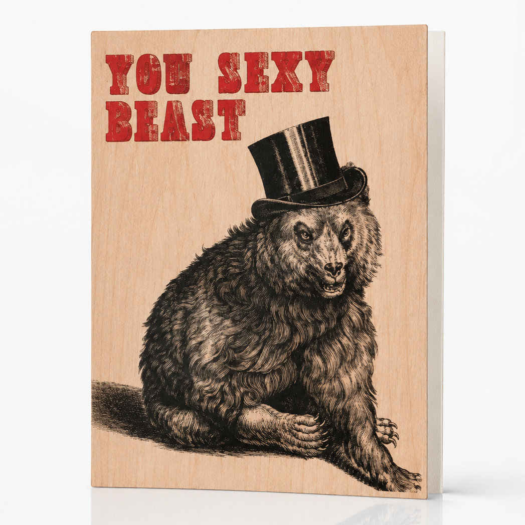 Wood Folding Card - Romantic Sexy Beast