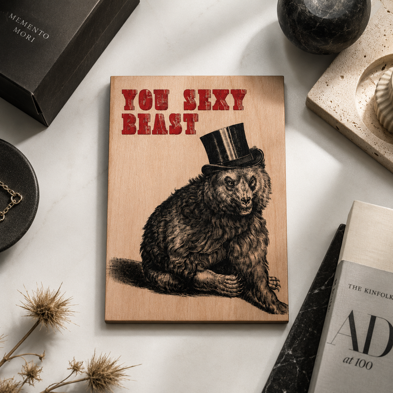 Wood Folding Card - Romantic Sexy Beast