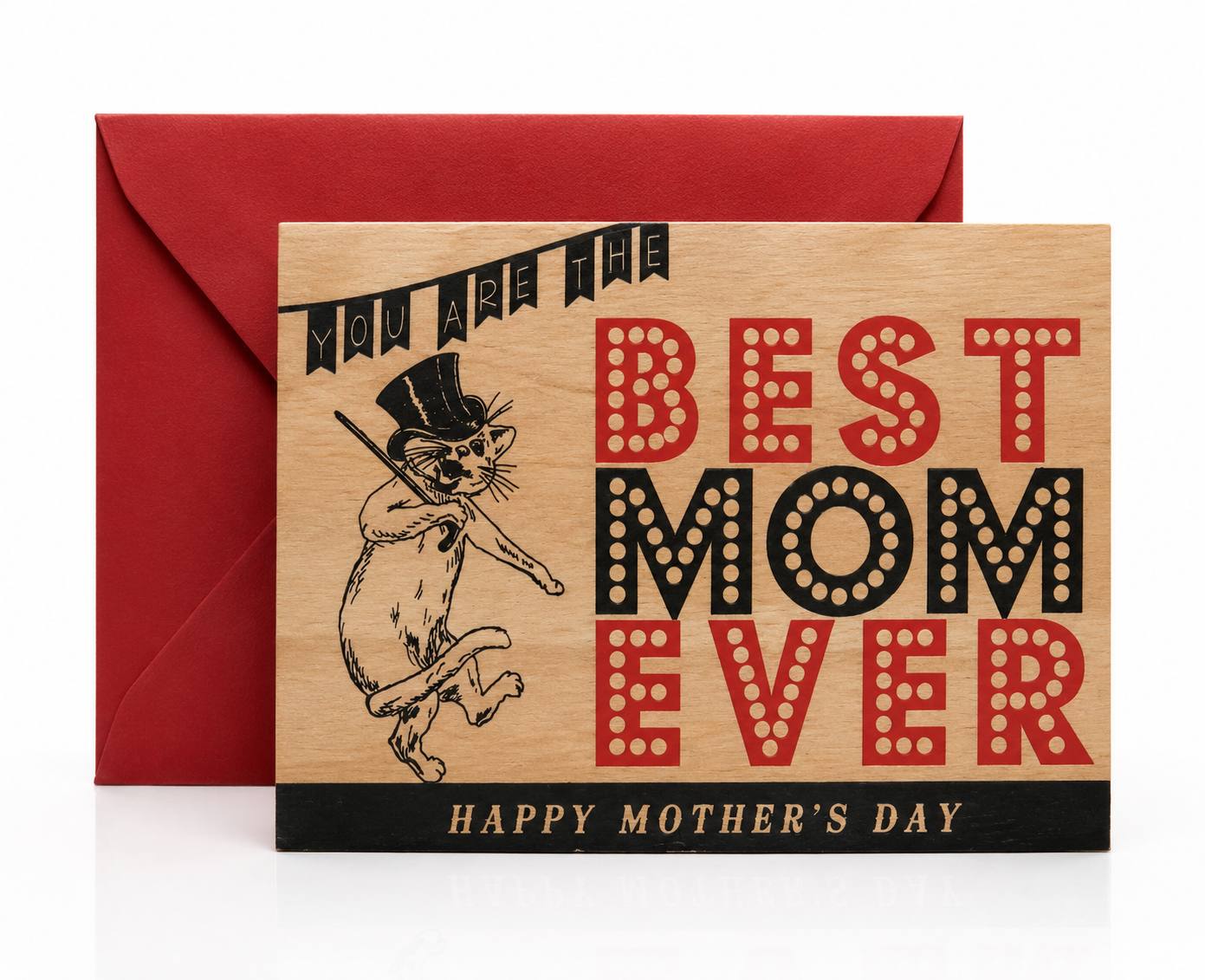 Wood Folding Card - Mother's Day Dancing Cat
