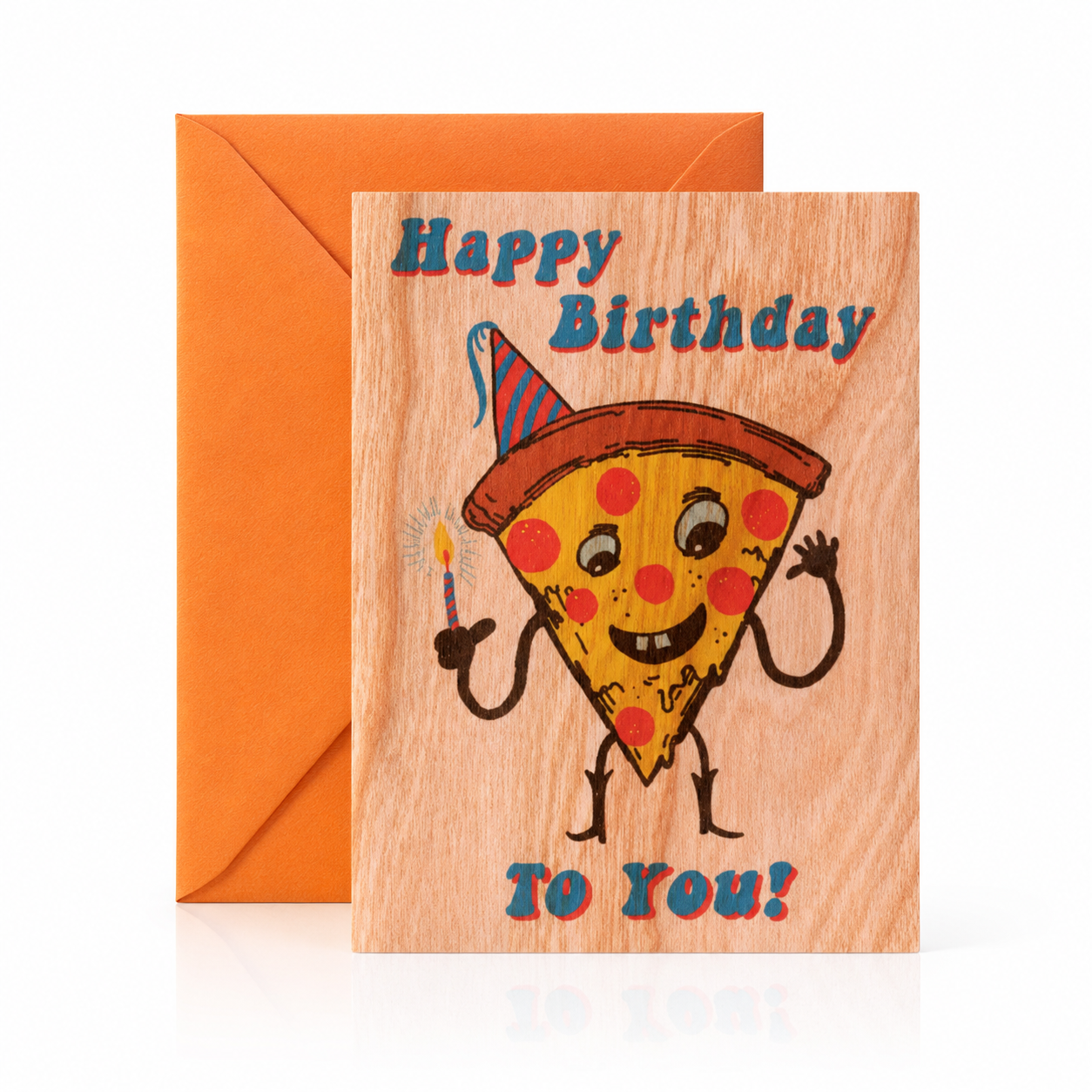 Wood Folding Card - Pizza Birthday