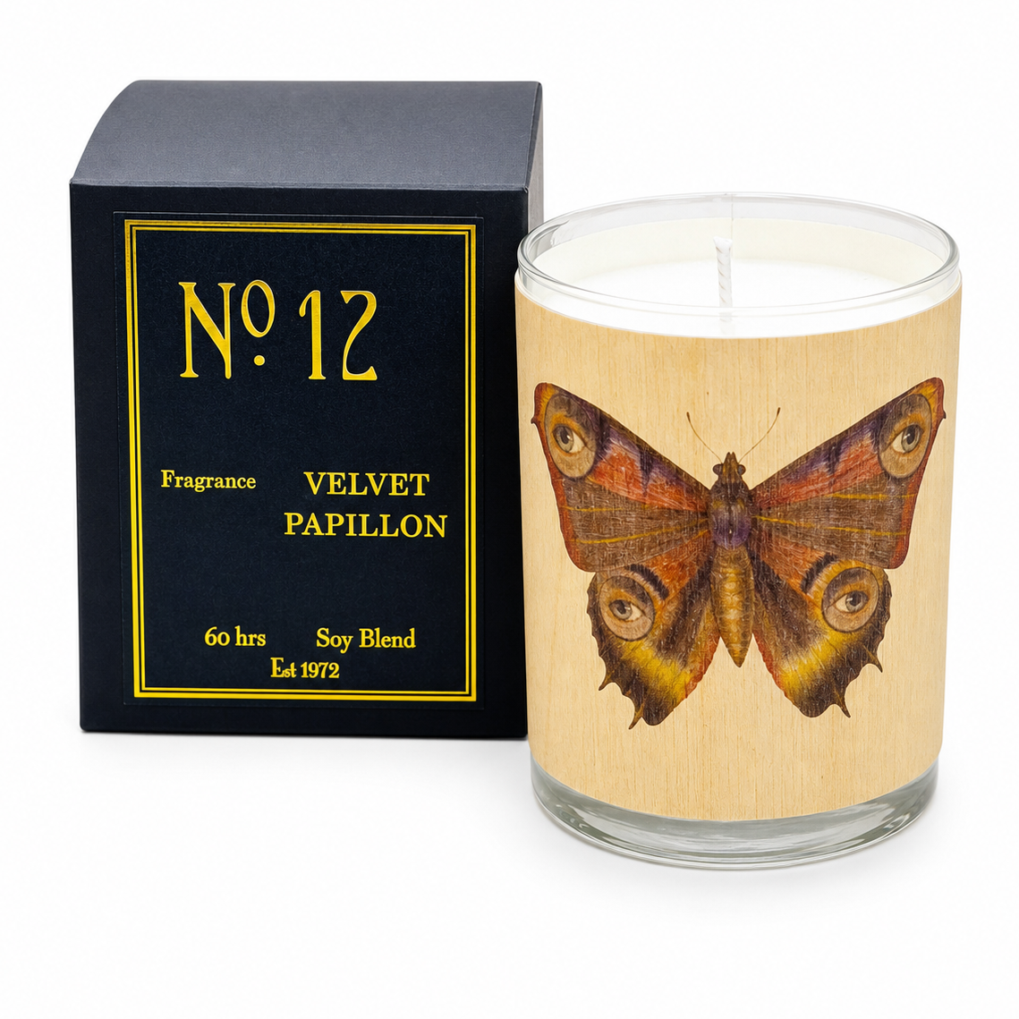 No 12 Velvet Papillon Wood Wrapped Candle
