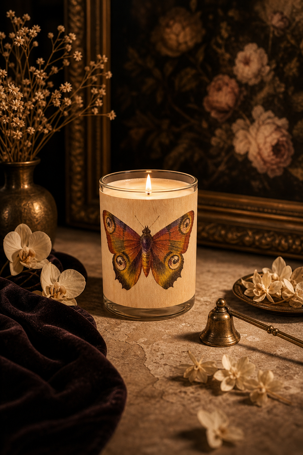 No 12 Velvet Papillon Wood Wrapped Candle