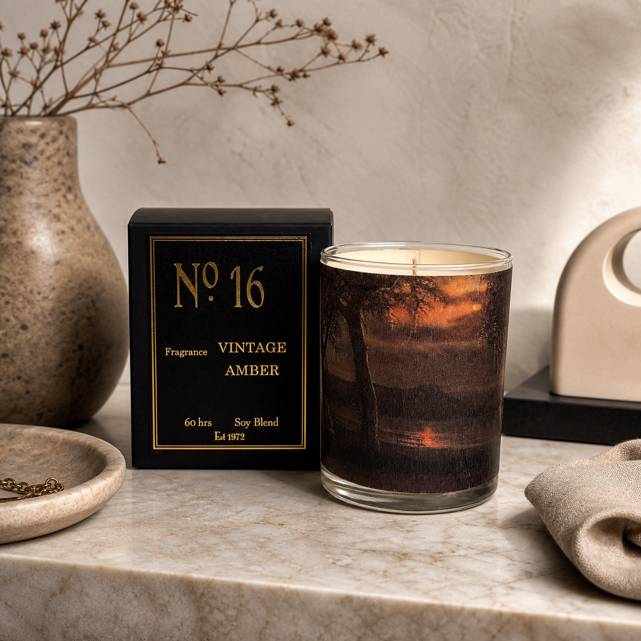 No. 16 Vintage Amber Wood Candle