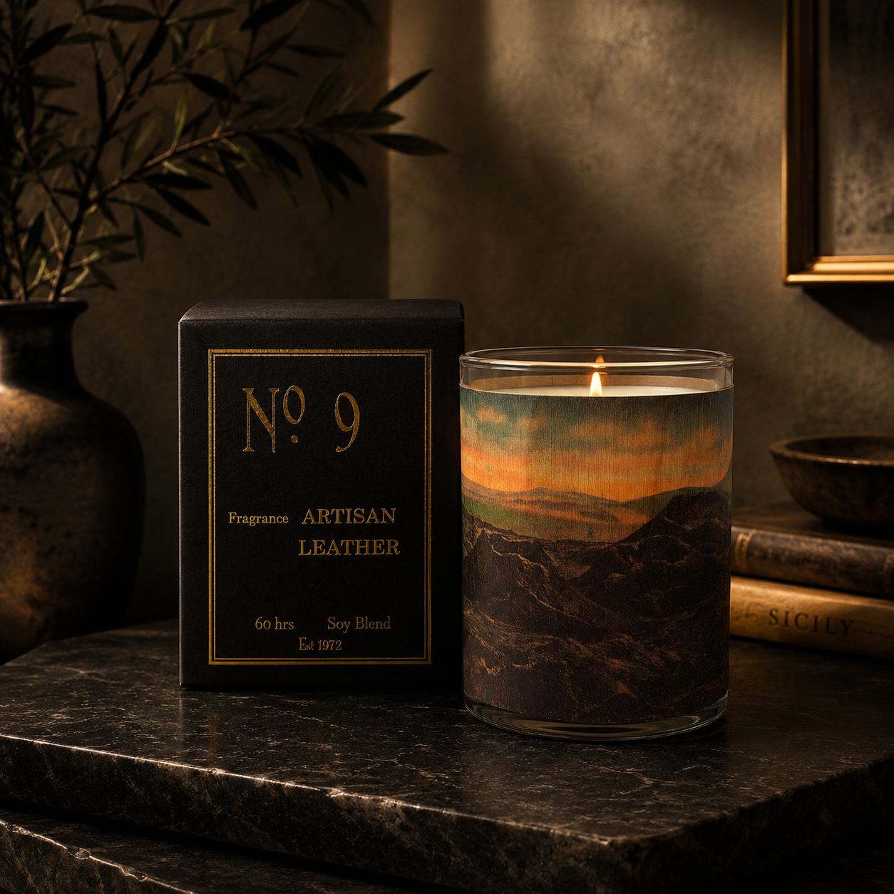 No. 9 Artisan Leather Wood Candle