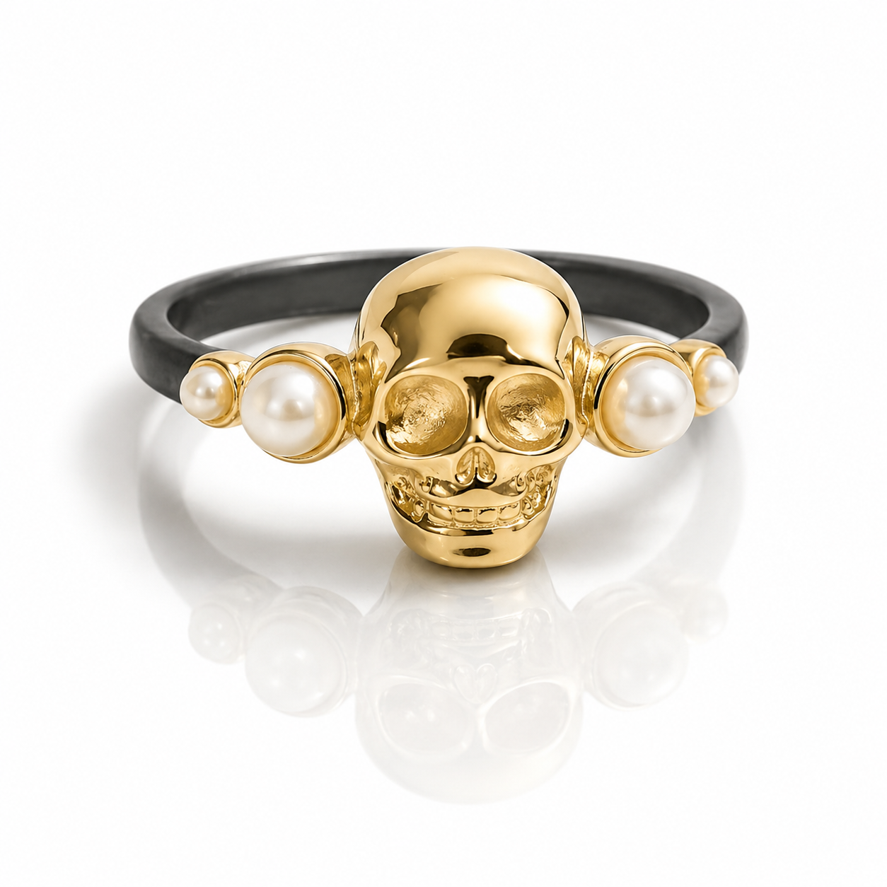 Sovereign Skull Ring Oxidized Silver And Gold
