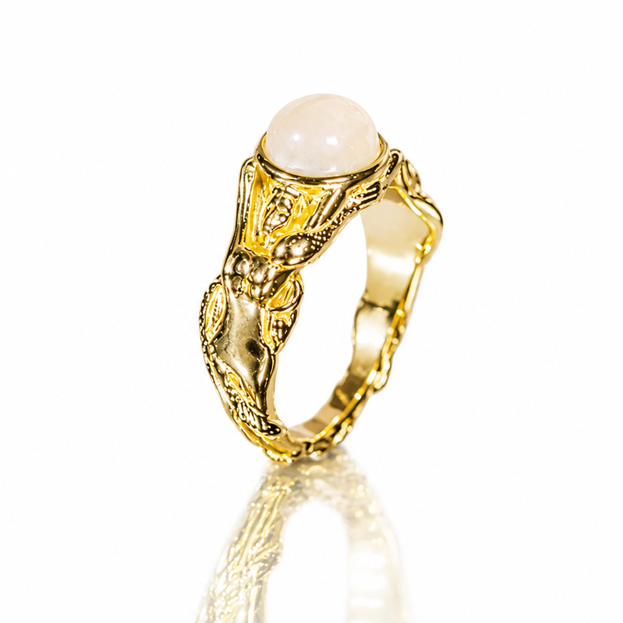 Moonstone Mermaid and Snake Ring