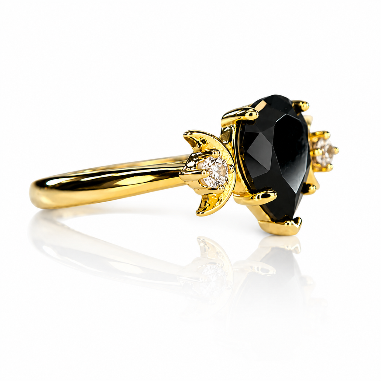 Double Crescent Black Onyx Ring