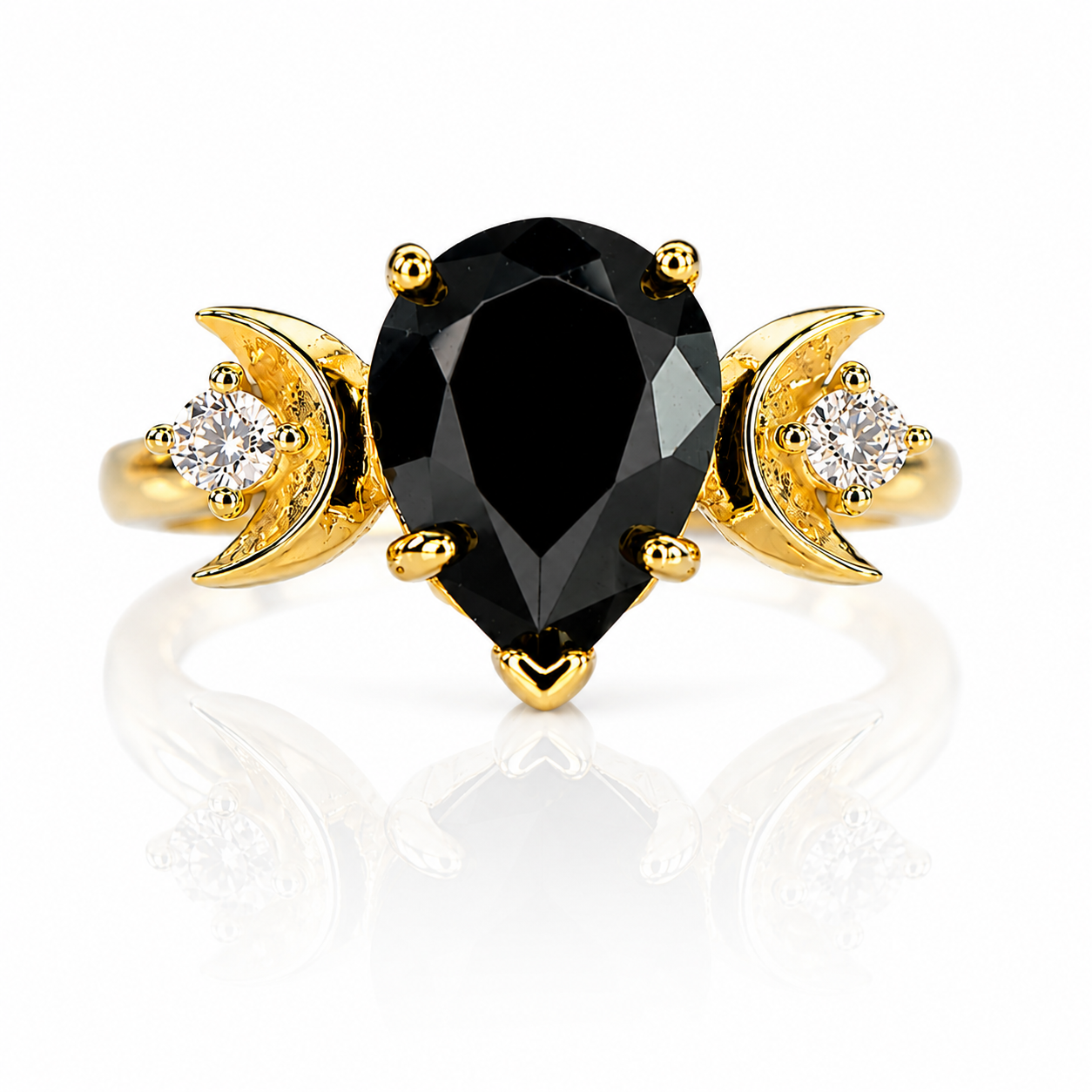 Double Crescent Black Onyx Ring