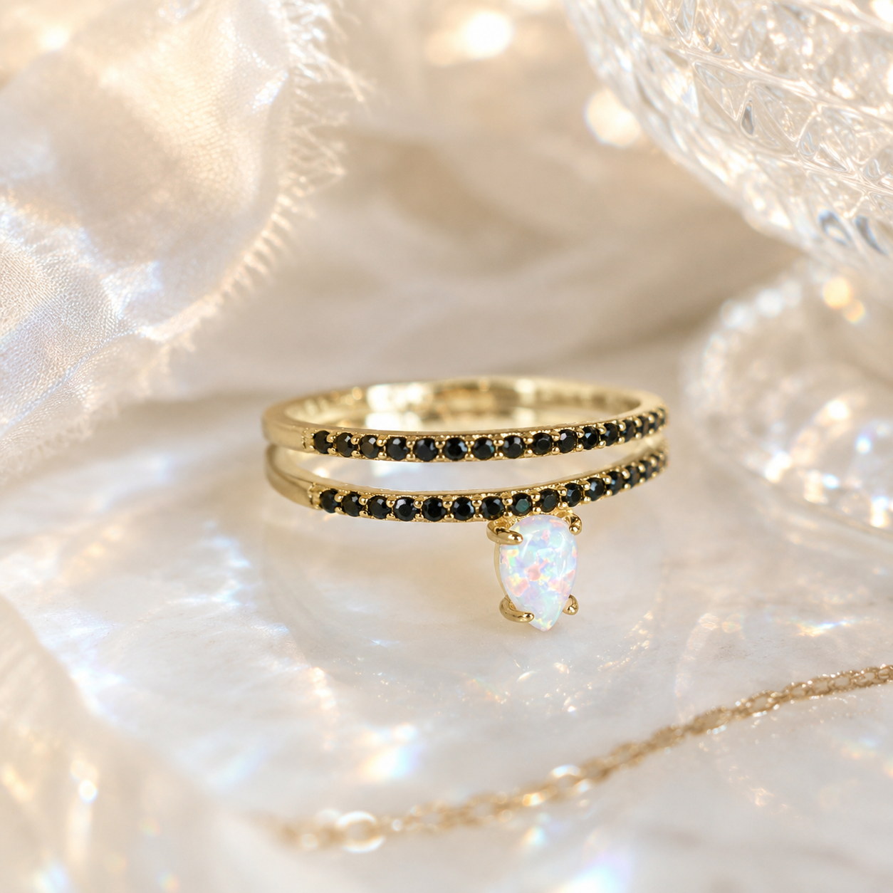 Serena White Opal & Black Onyx Ring