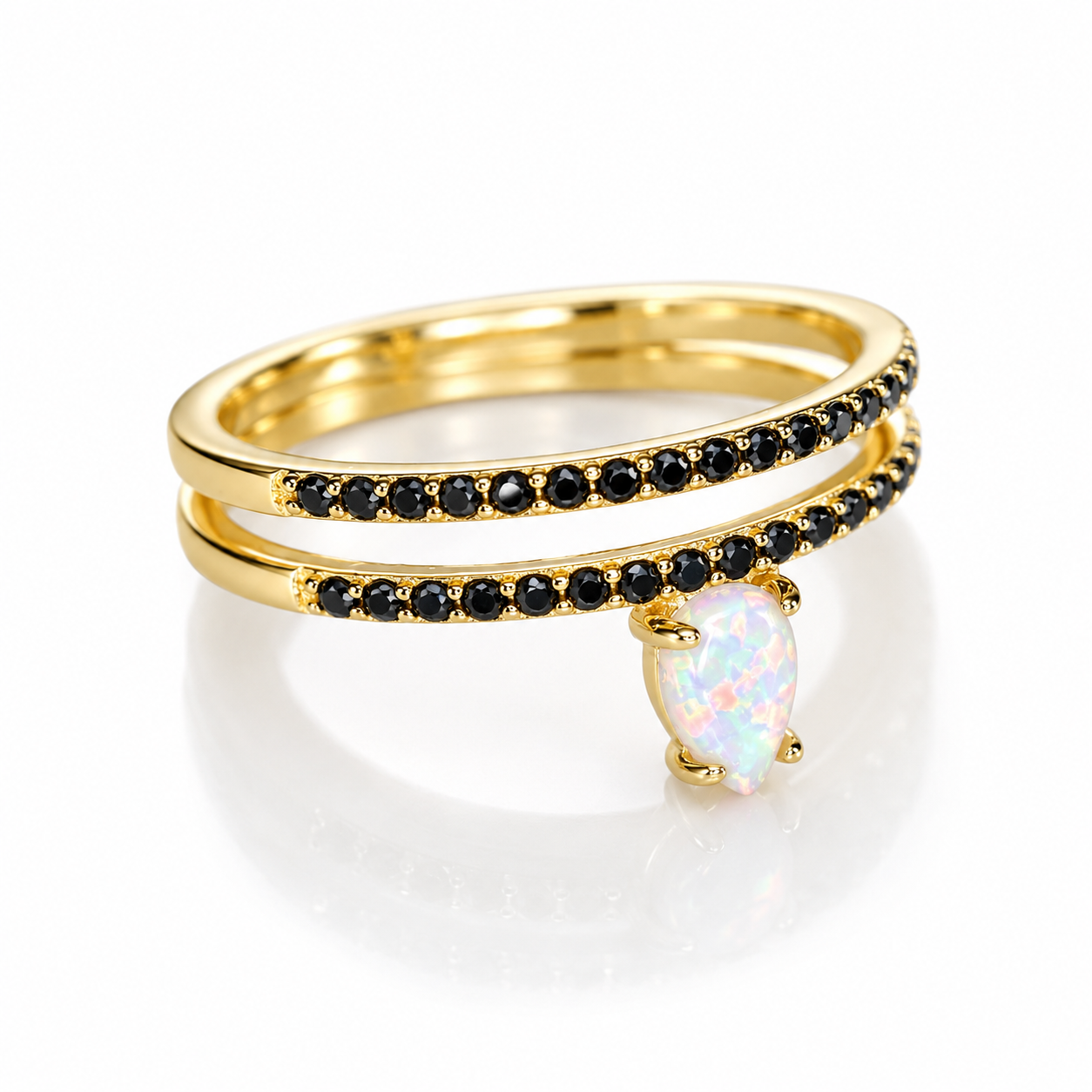 Serena White Opal & Black Onyx Ring