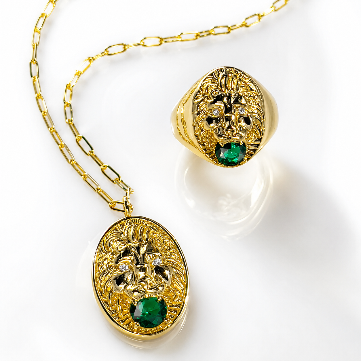 Lion Gold with Emerald Necklace