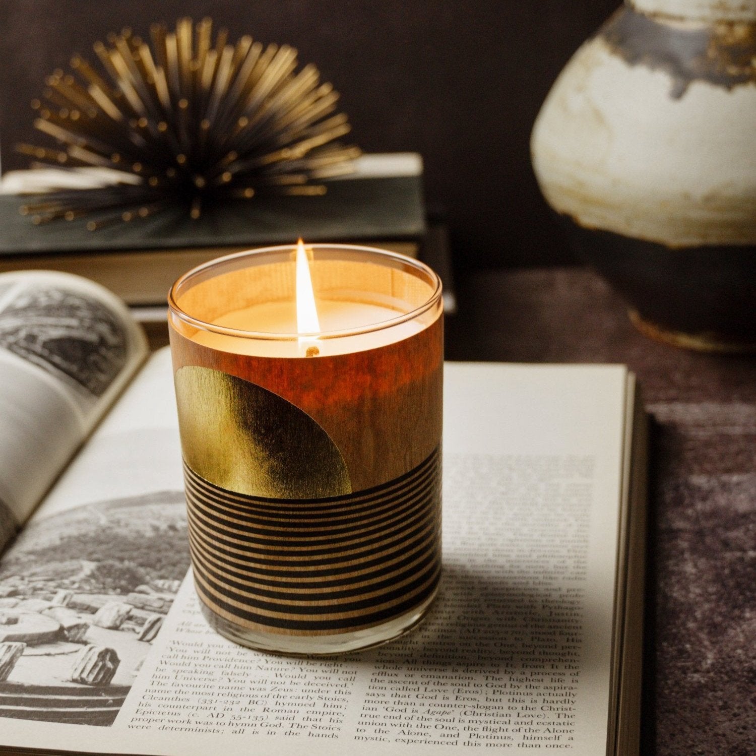 Gold Foil Wood Wrapped Candle Golden Hour