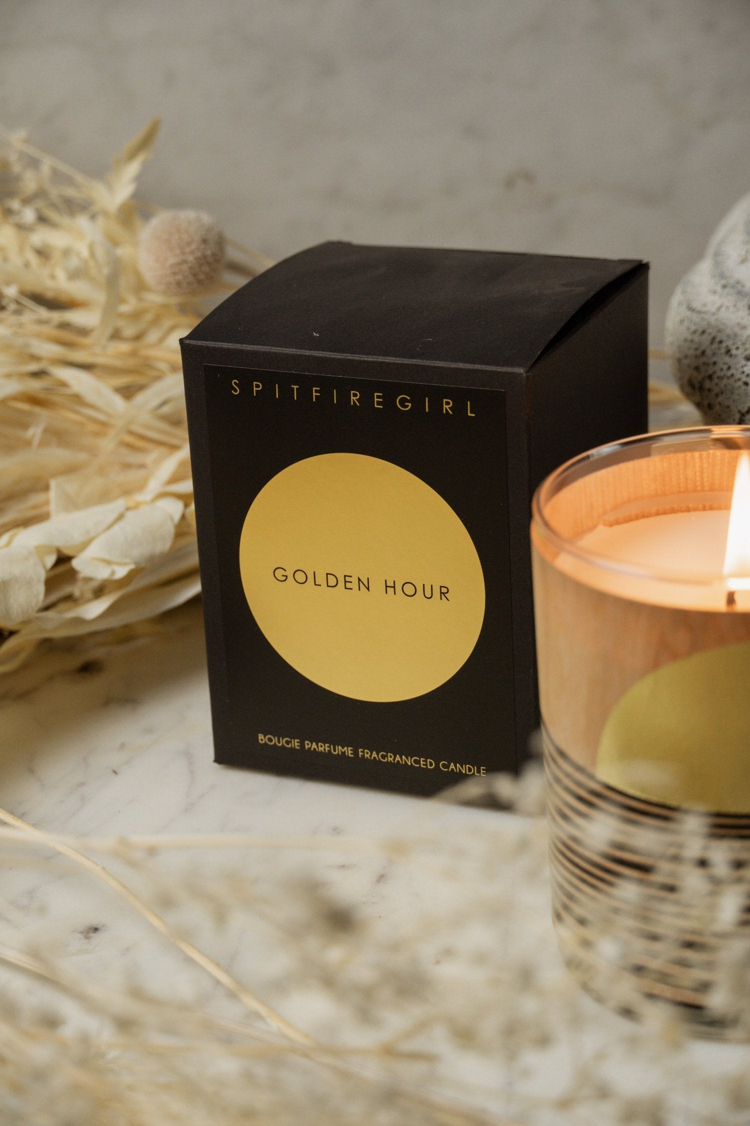Gold Foil Wood Wrapped Candle Golden Hour