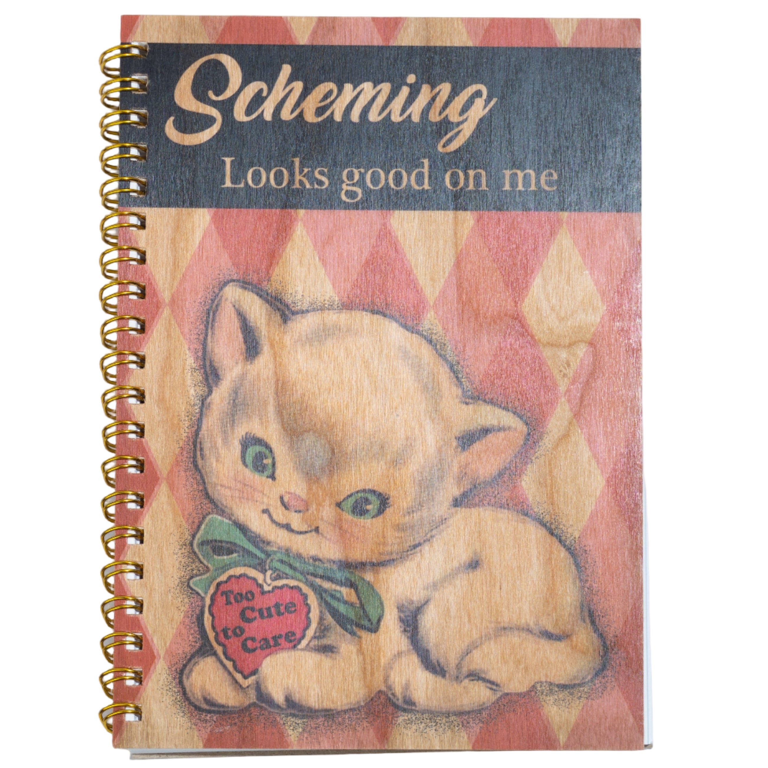 Wood Notebook - Scheming Cat