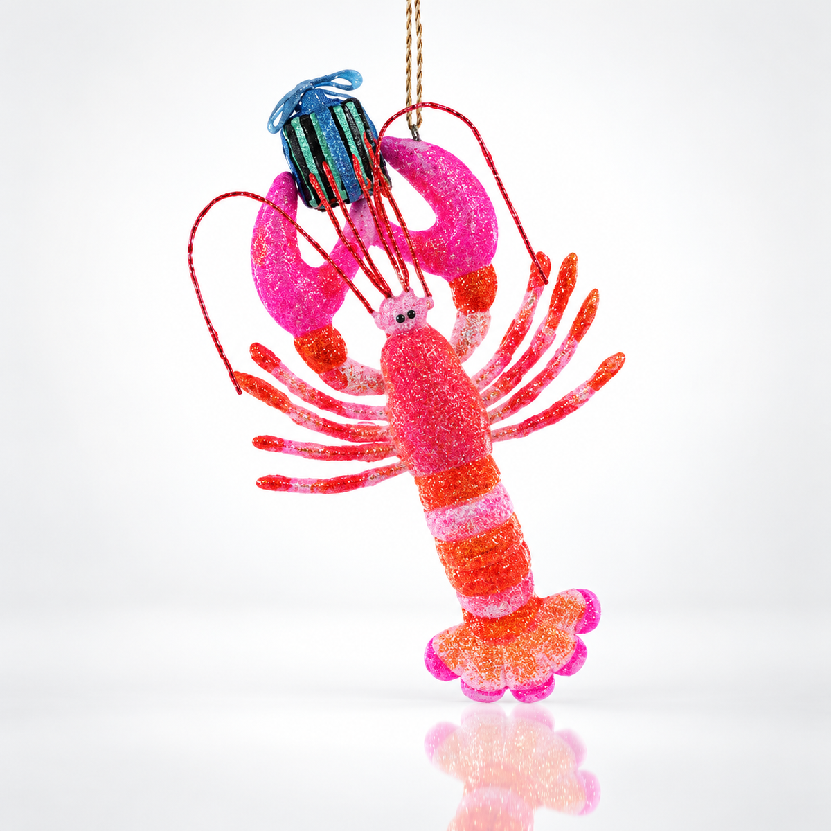 Pink Lobster With Present Ornament