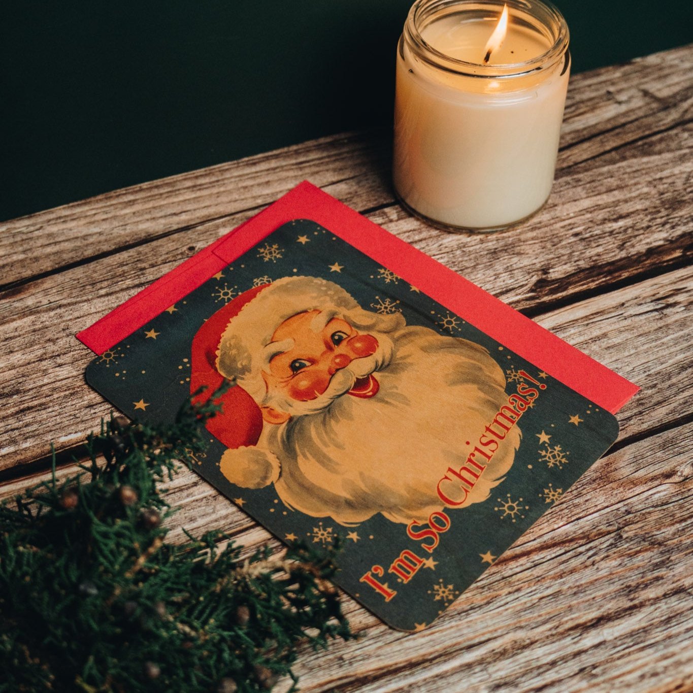 Wood Flat Card - Vintage Santa