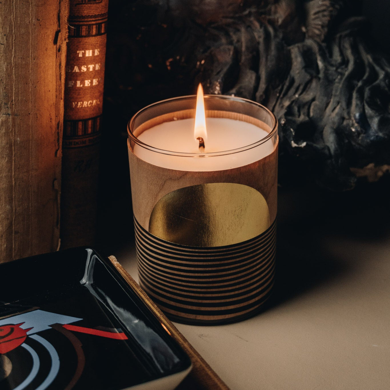 Gold Foil Wood Wrapped Candle Golden Hour