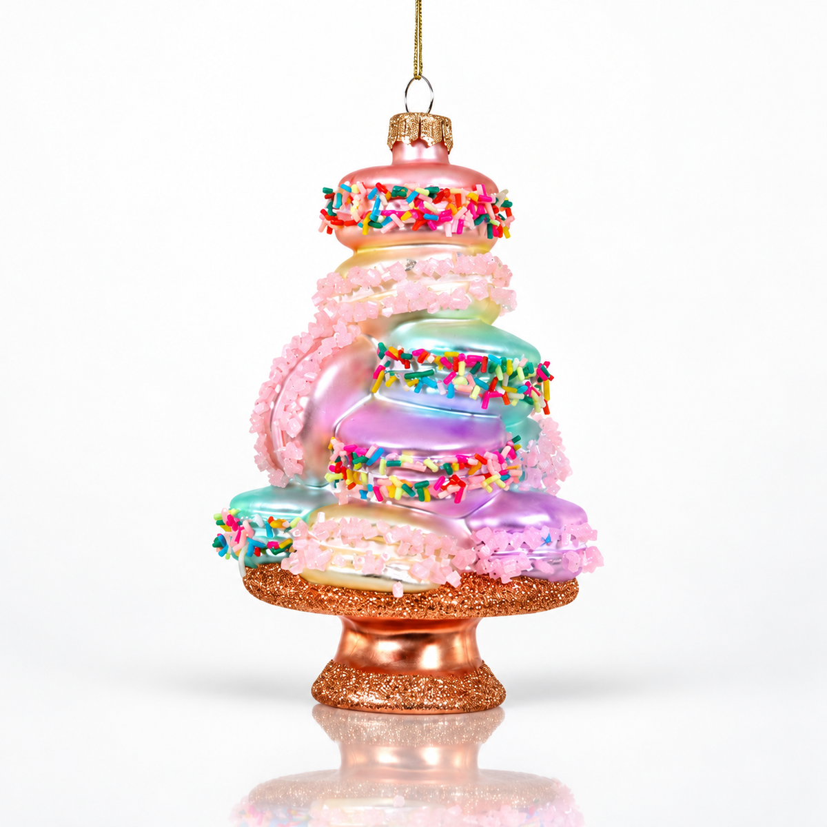 Pastel Macaron Tower Glass Ornament